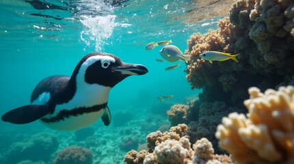 Fototapeta premium Cute Penguin Portrait Underwater.