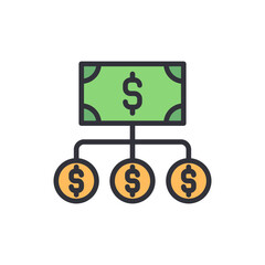 Conceptual Icon Illustrating Income Distribution And Financial Strategy