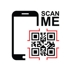 A modern smartphone displayed beside a bold red-framed QR code with “SCAN ME” text, emphasizing digital interaction and mobile scanning. Clean, minimalist design for tech, marketing, or call-to-action