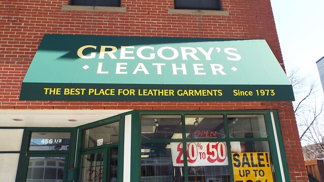 Ottawa, ON, Canada-May 20,2025:The storefront of "Gregory's Leather "at 456 Rideau Street.
