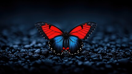 Obraz premium Red and Blue Butterfly on Dark Background