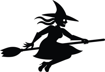 witch on broom vector icon. Collection of halloween silhouettes icon.