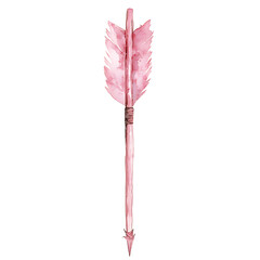 Artistic Arrow with Lively Brushwork in Soft Rose Isolated on Transparent Background
