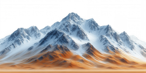 Majestic Snow Capped Mountains on a Desert Plain on transparent background