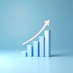 A minimalist 2D bar chart with a single arrow rising above the bars, soft gradient tones, and no text, symbolizing sales increase and market progress.