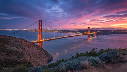 Golden Gate Bridge Sunset Panorama View
