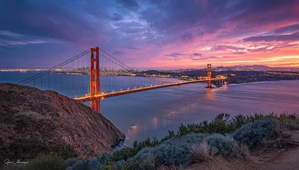 Handdoek met foto Golden Gate Bridge Golden Gate Bridge Sunset Panorama View  © Rayhan