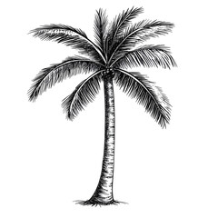 Detailed Hand Drawn Palm Tree Sketch Symbol on White Background for Design Projects