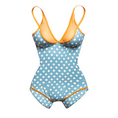 Retro Inspired One Piece Swimsuit with Polka Dot Pattern Isolated on Transparent Background
