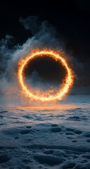 Fiery Ring in Night Sky.