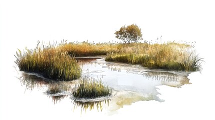 Salt Marsh Watercolor Illustration Isolated on Transparent PNG
