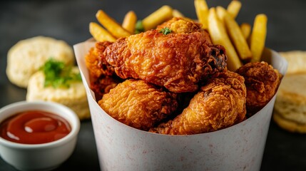 Crispy fried chicken wings feast kitchen table food photography indoor setting close-up appetite appeal