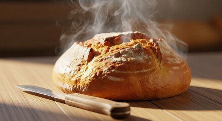 Freshly baked brown sesame bread loaf on a rustic table for a delicious homemade breakfast meal