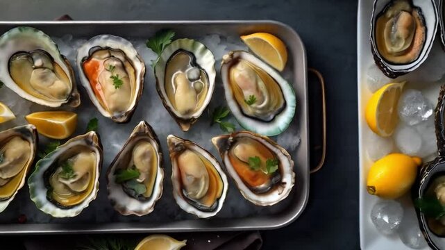 Colorful ostiones with toppings served on tray, spicy and fresh look
