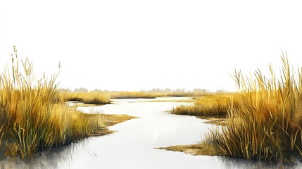Salt Marsh Watercolor Illustration Isolated on Transparent PNG
