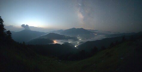 Starry Night Mountain Valley Landscape