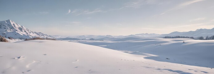 Stark winter scene, deep snowdrifts under a pale sky ,  snowdrift,  clean,  hoarfrost