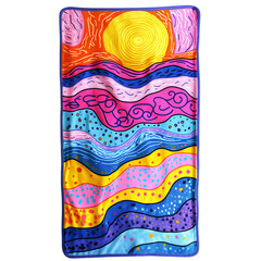 Cheerful Beach Towel with Expansive Playful Doodle Isolated on Transparent Background
