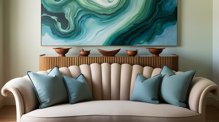 Tranquil Living: Blue Serenity, Abstract Expressions, and Minimalist Touches