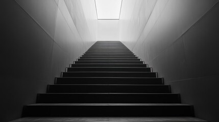 Fototapeta premium Monochromatic staircase leading to a bright skylight in architectural setting