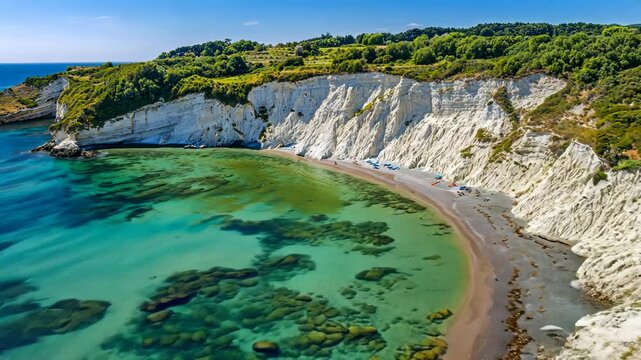 Summer holidays, best scenic sea landscape and beaches natural park. View of picturesque beach. 4k hd aerial drone video