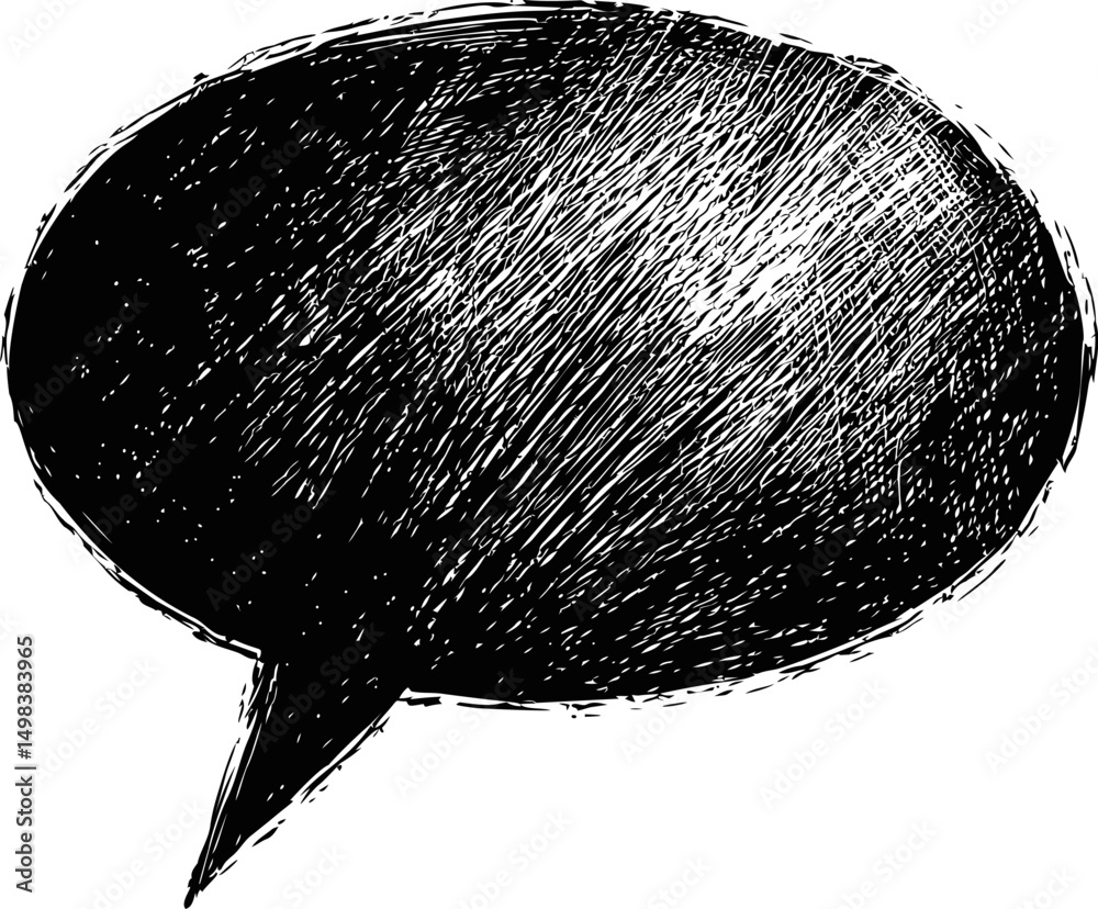 Poster black and white sketch of a blank speech bubble with textured shading. vector illustration