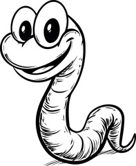 Fototapeta premium Cute cartoon earthworm smiling with large eyes on a white background, illustration. Vector illustration