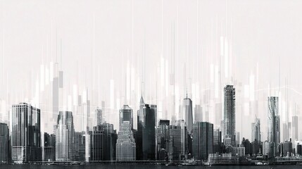 Fototapeta premium Monochrome Urban Skyline Blending Elements in Stark White Background