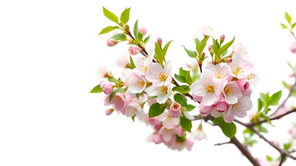 Fototapeta premium Beautiful spring border isolated on white background, blooming apple tree flowers