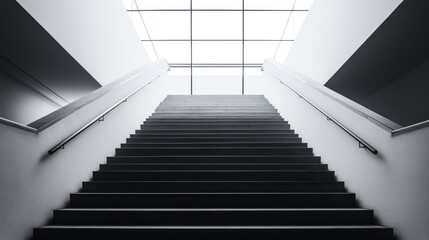 Obraz premium Monochrome architectural shot of a staircase leading upwards to a bright window