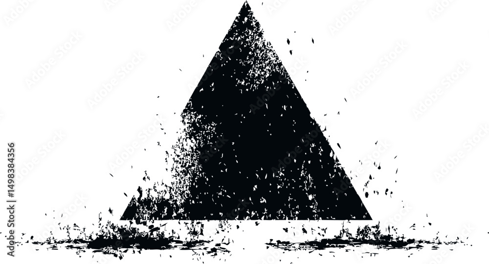 Poster black fragmented triangle with artistic splatter on white background, abstract art. vector illustrat
