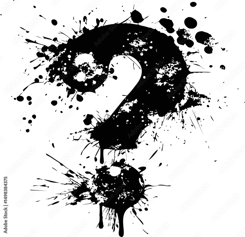 Aufkleber Black ink splatter in shape of question mark on white background, abstract concept. Vector illustration