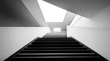 Obraz premium Minimalist staircase design in black and white creates a striking visual effect