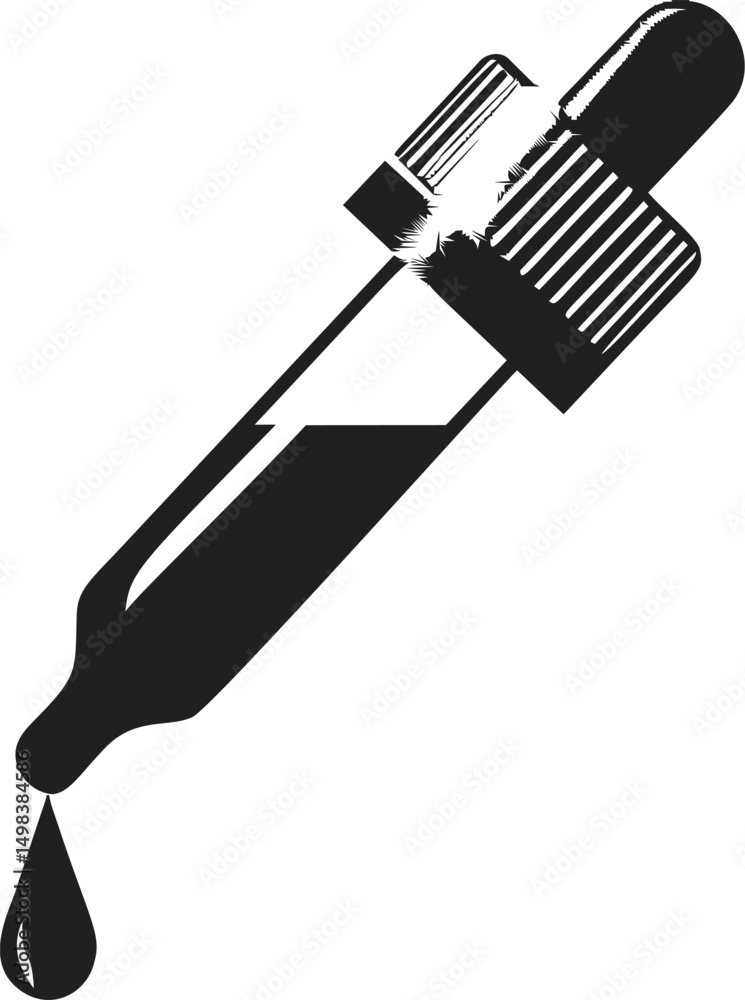 Poster black and white silhouette of a dropper with a droplet in vector style. vector illustration