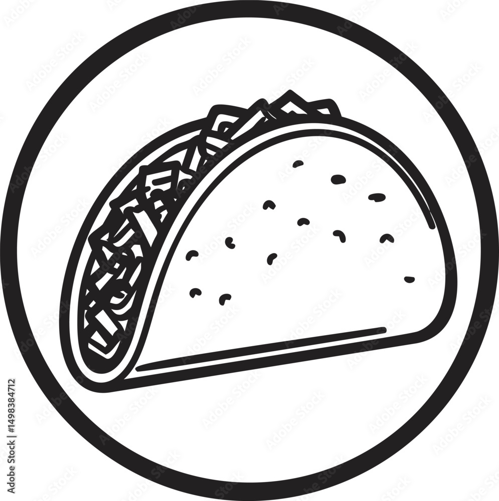 Poster black and white taco illustration in circular frame with simple design. vector illustration