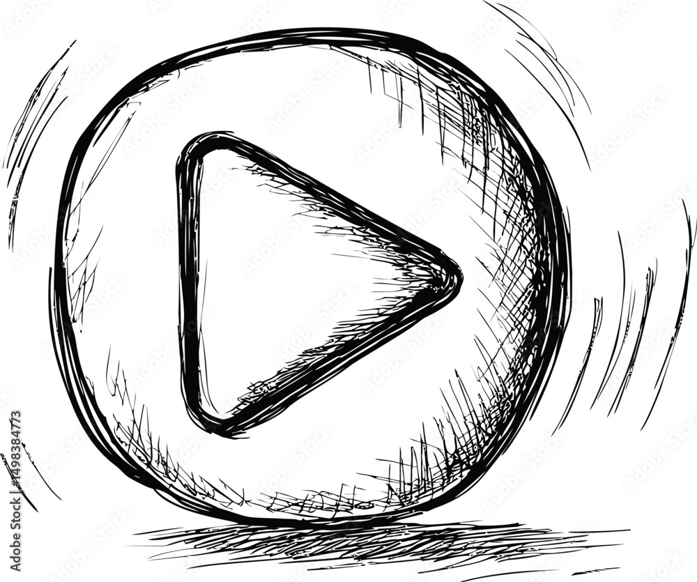 Aufkleber black and white sketch illustration of a spinning play button icon. vector illustration