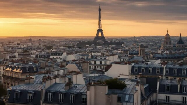 Paris eiffel tower sunset view cityscape travel destination photography 4k video