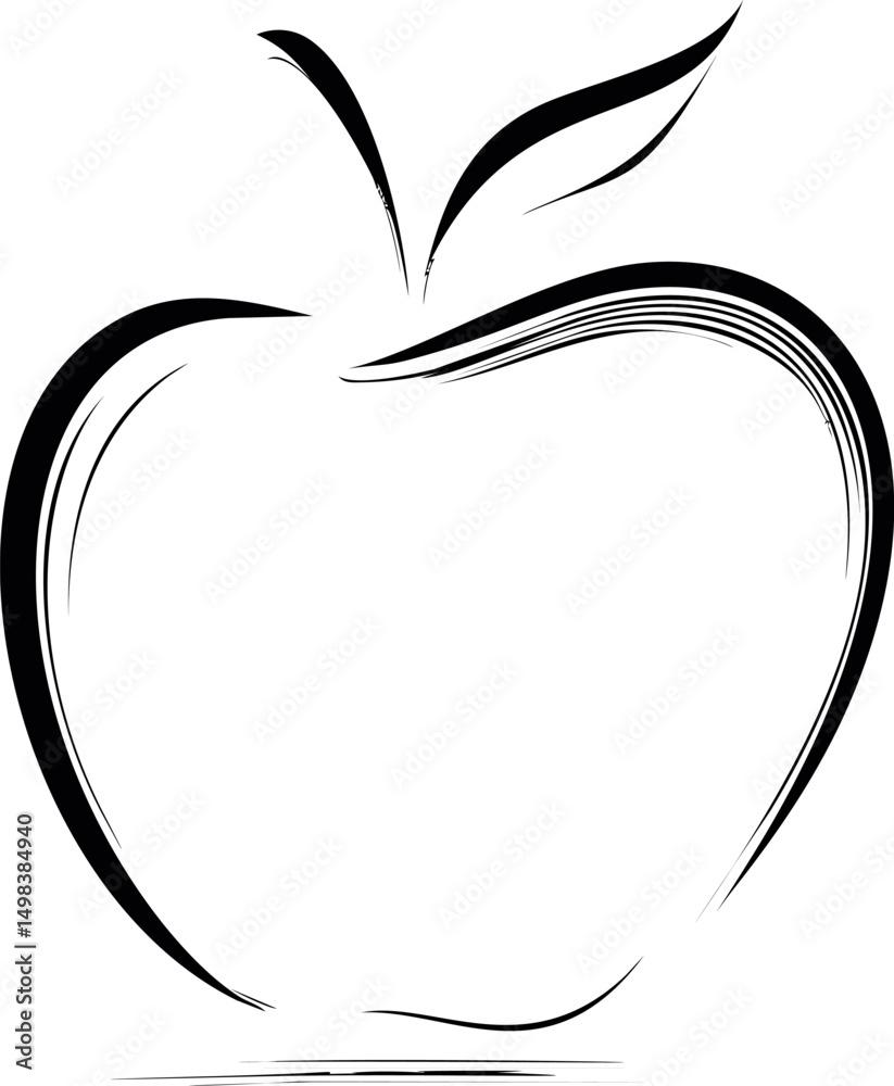 Poster black and white sketch of an apple with elegant curves, minimalistic design. vector illustration