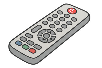 Remote control featuring directional buttons and a power button, isolated against a transparent background, emphasizing its sleek design