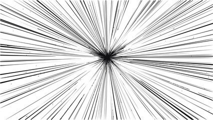 Radial speed lines converging to a central point in black and white illustration. Vector illustration