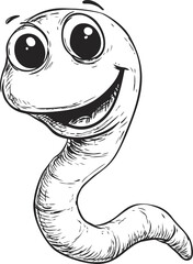 Fototapeta premium Happy cartoon worm with large eyes in black line drawing style. Vector illustration