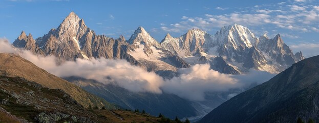Snowy Mountain Peaks Covered In Clouds