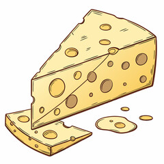 Delicious swiss cheese wedge with holes and crumbles