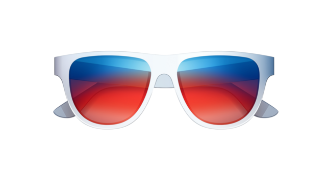 Stylish White Sunglasses with Red and Blue Gradient Lenses Fashion Accessory Summer Eye Protection