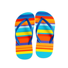 Colorful striped flip flops isolated on transparent background