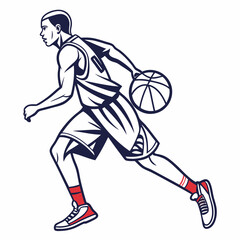 Professional basketball player dribbling isolated on white