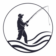Fisherman silhouette casting line ocean waves