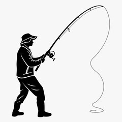 Obraz premium Fisherman silhouette casting fishing rod outdoors