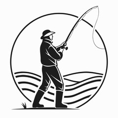 Fisherman casting line scenic river landscape