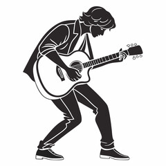 Young man playing acoustic guitar silhouette